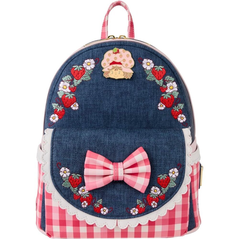 Charming Strawberry Shortcake Mini Backpack in Faux Denim - Perfect for Kids
